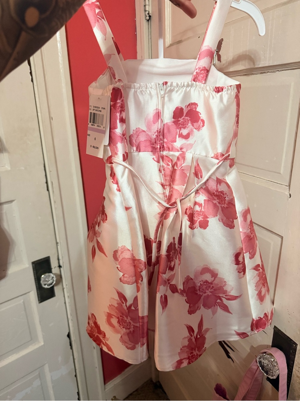 Pink Floral Satin Party Dress